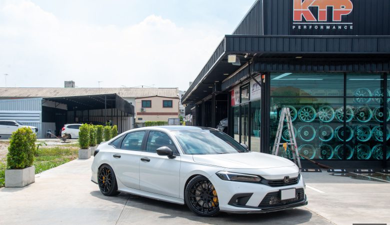 Honda Civic FE ติดตั้งชุดเบรค Brembo cadillac หน้า6 Pot หลัง4 Pot พร้อมเบรคมือไฟฟ้า